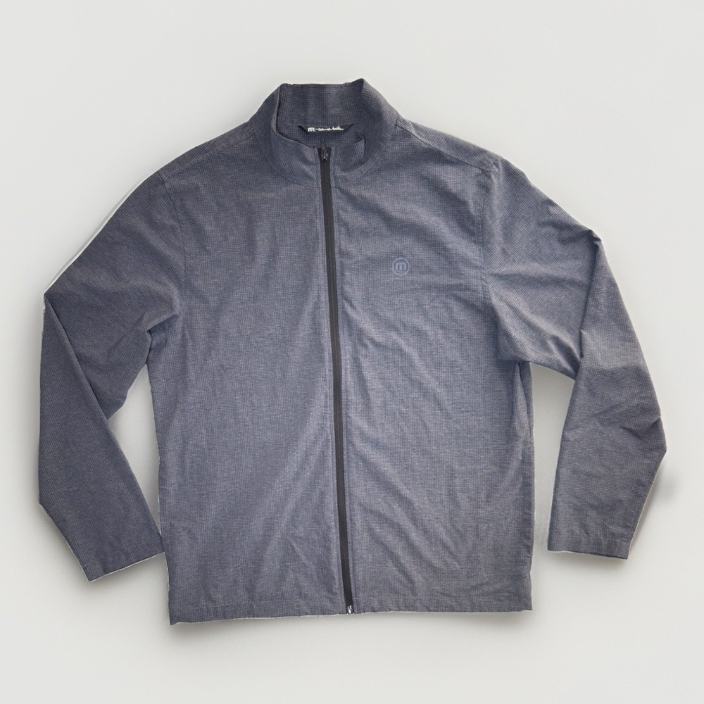 TravisMathew Men's L Gray Plaid Full Zip Lightweight Jacket Golf